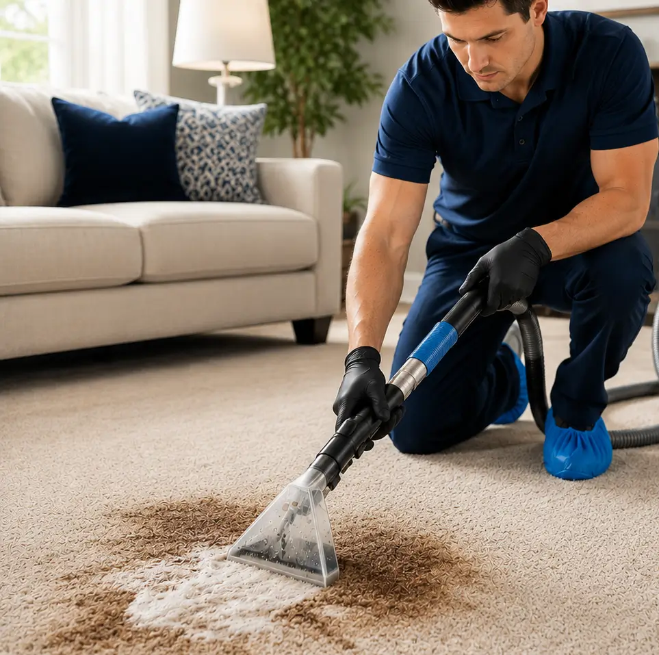 Professional carpet stain removal using enzyme-based cleaning to remove deep pet stains and odors in Richardson TX
