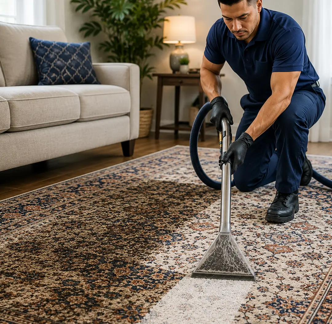 Professional area rug cleaning using hot water extraction to remove deep dirt, allergens and stains in Richardson TX